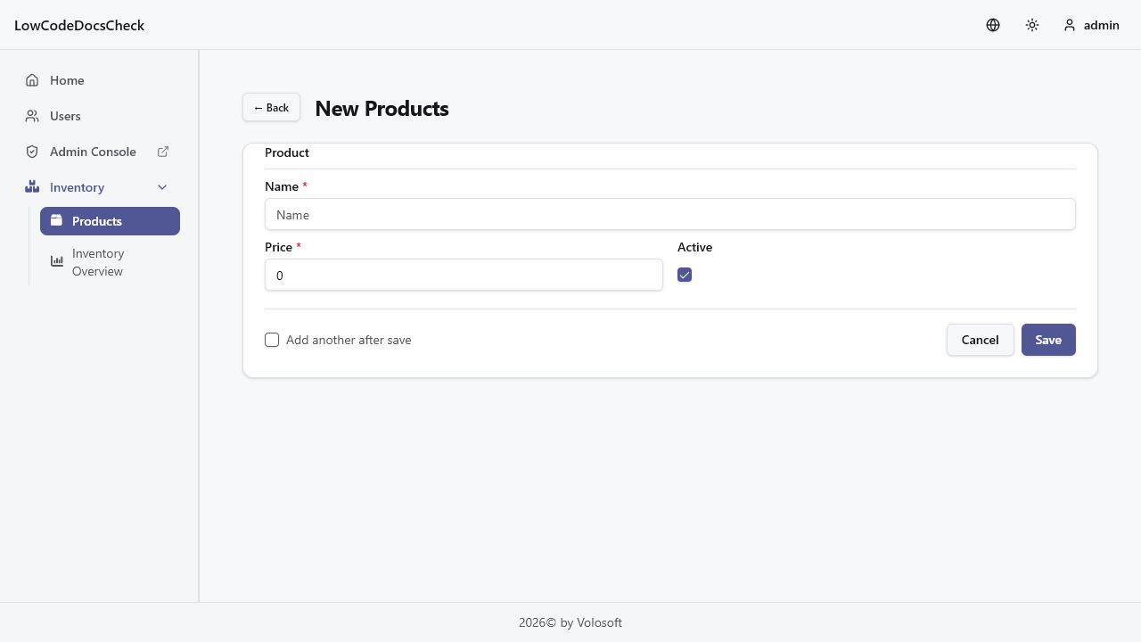 Generated React create form
