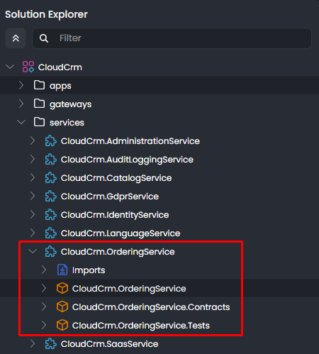abp-studio-solution-explorer-ordering-microservice