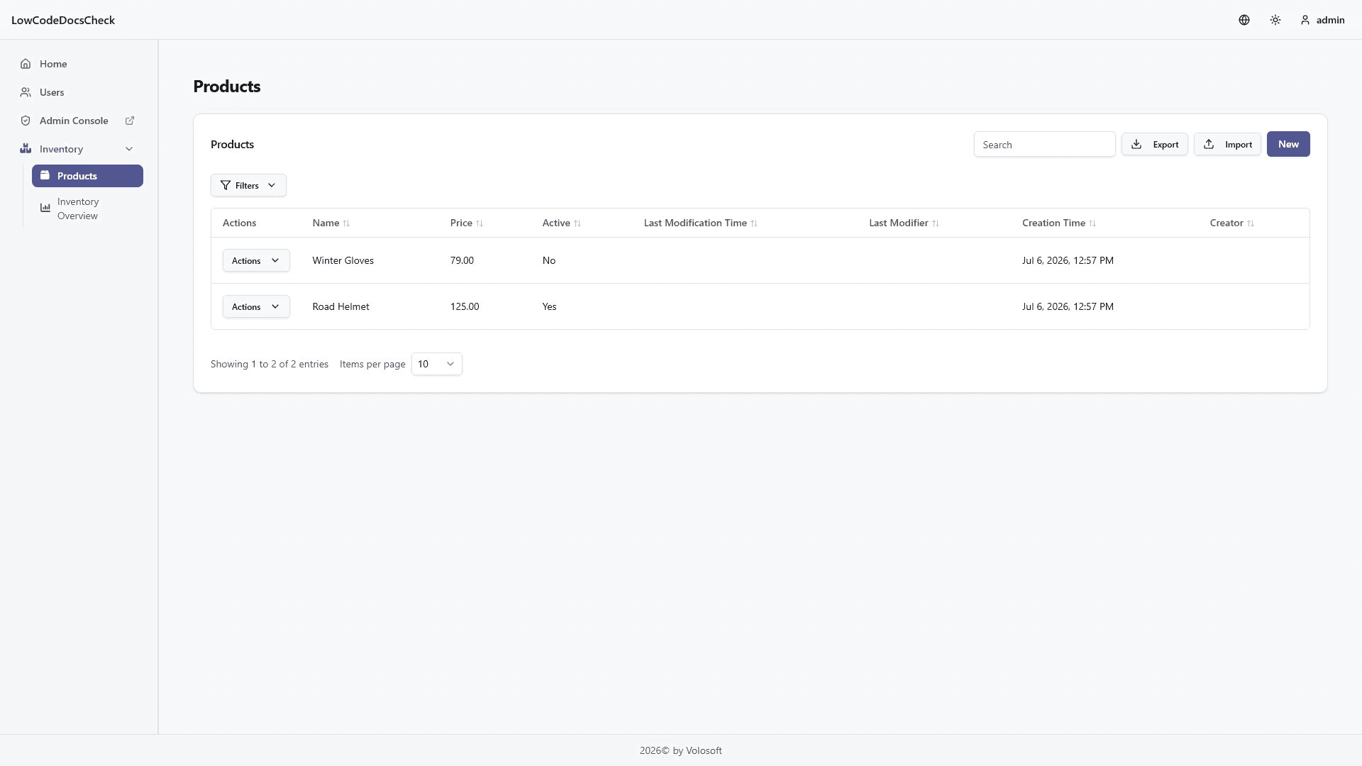 Generated React data grid
