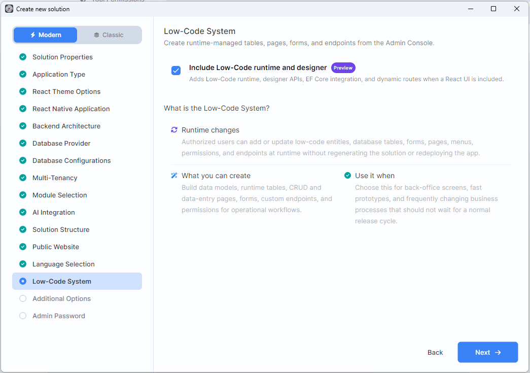 ABP Studio Low-Code step