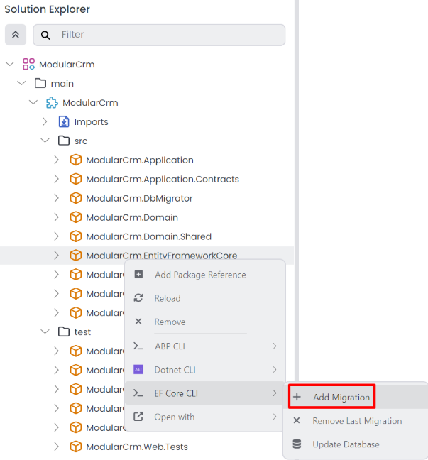 abp-studio-add-entity-framework-core-migration