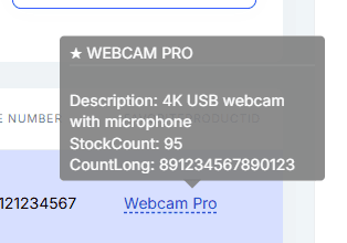 Quick-look panel showing entity details