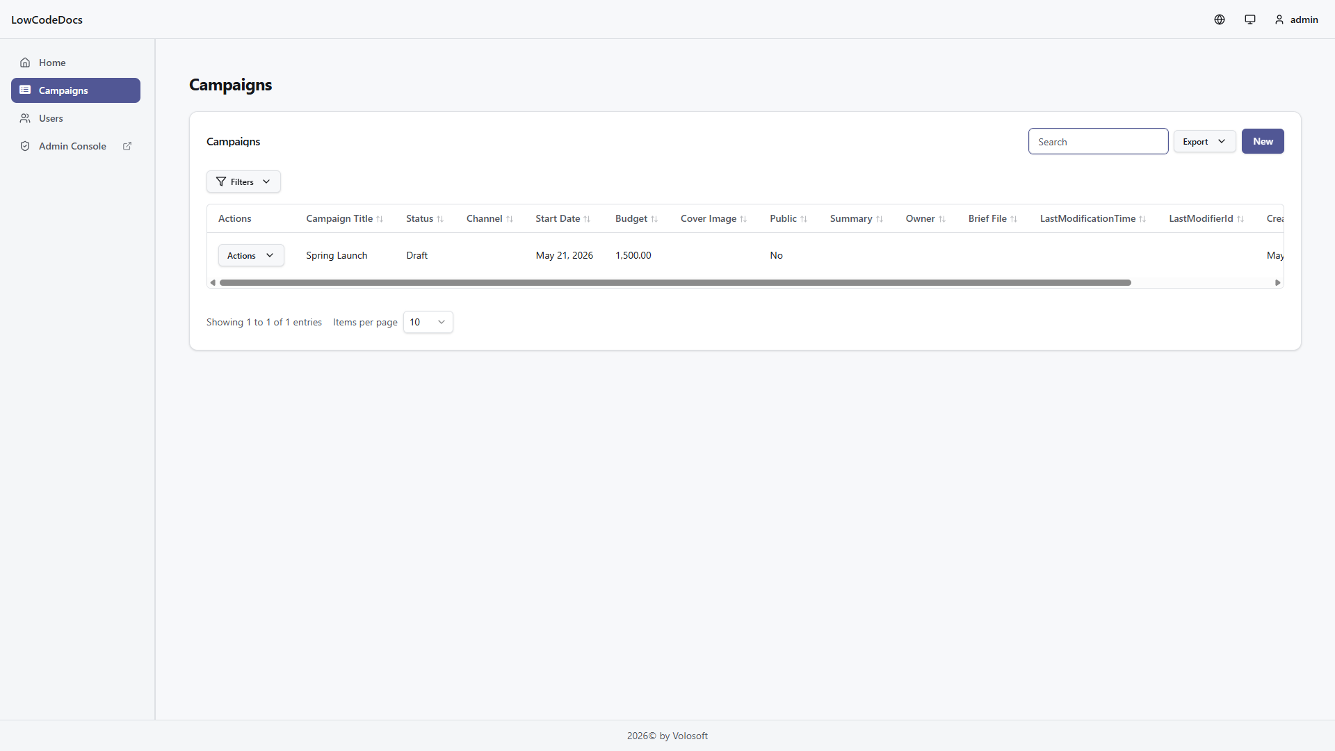 Generated React data grid
