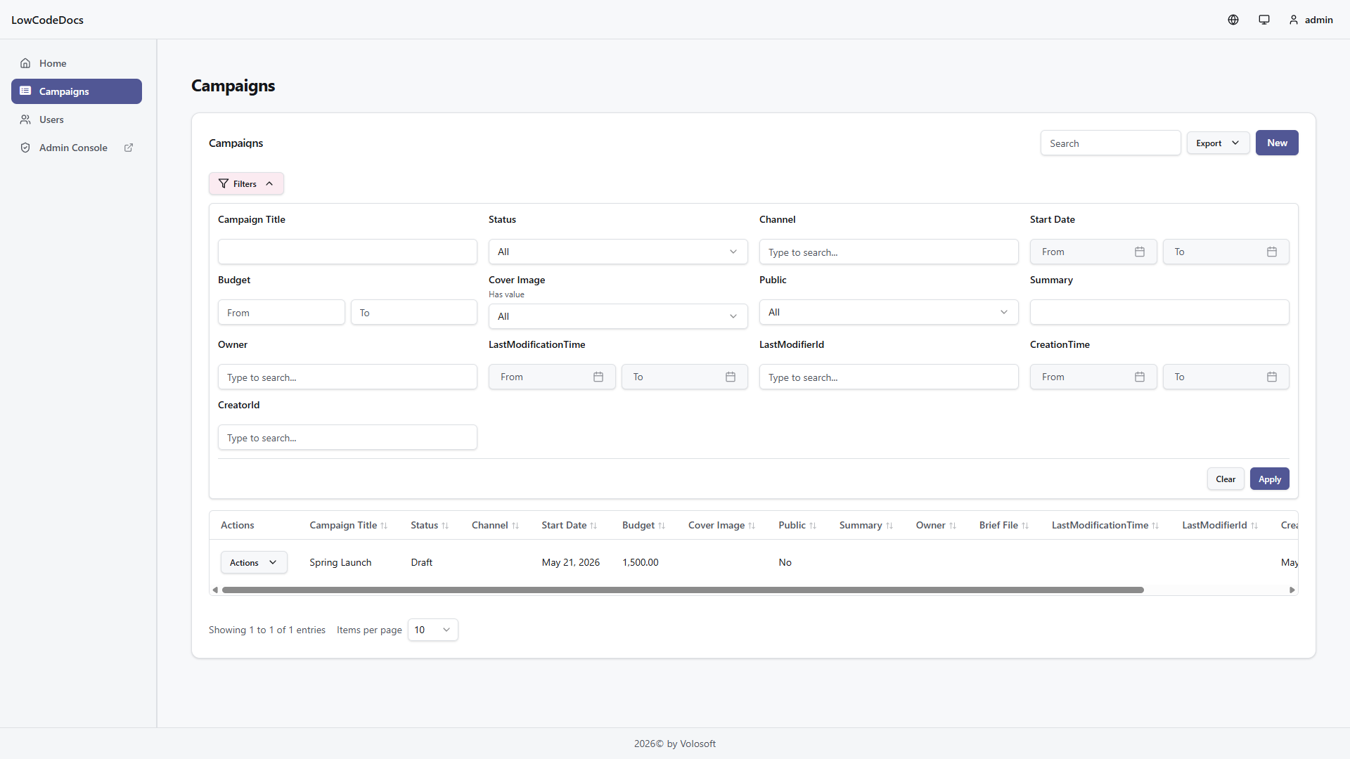 Generated React advanced filters