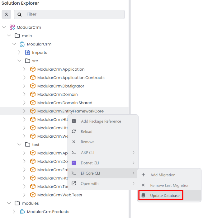 abp-studio-entity-framework-core-update-database