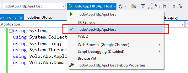 运行时不使用 iisexpress