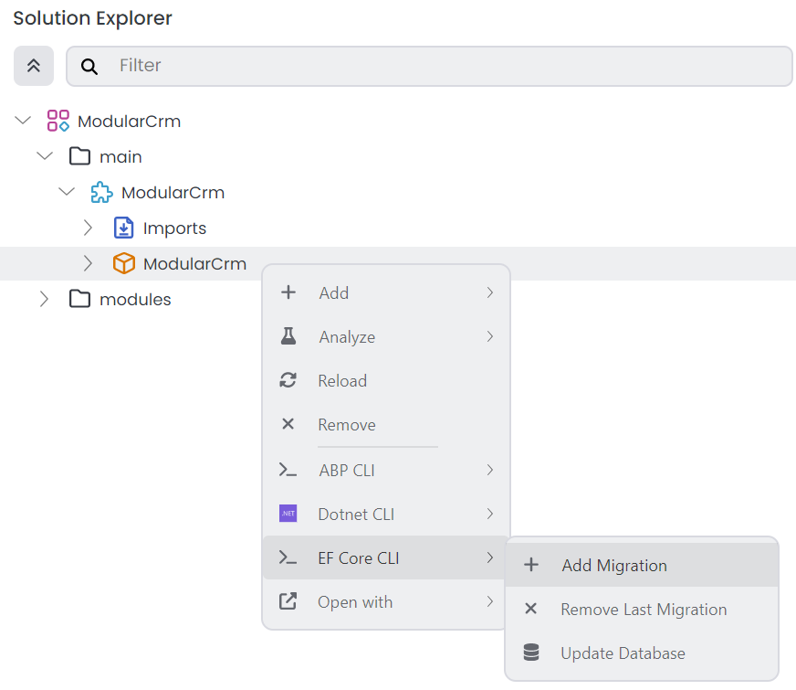 abp-studio-add-entity-framework-core-migration