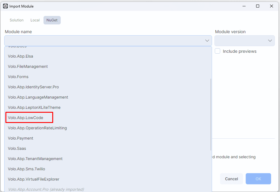 Select Volo.Abp.LowCode