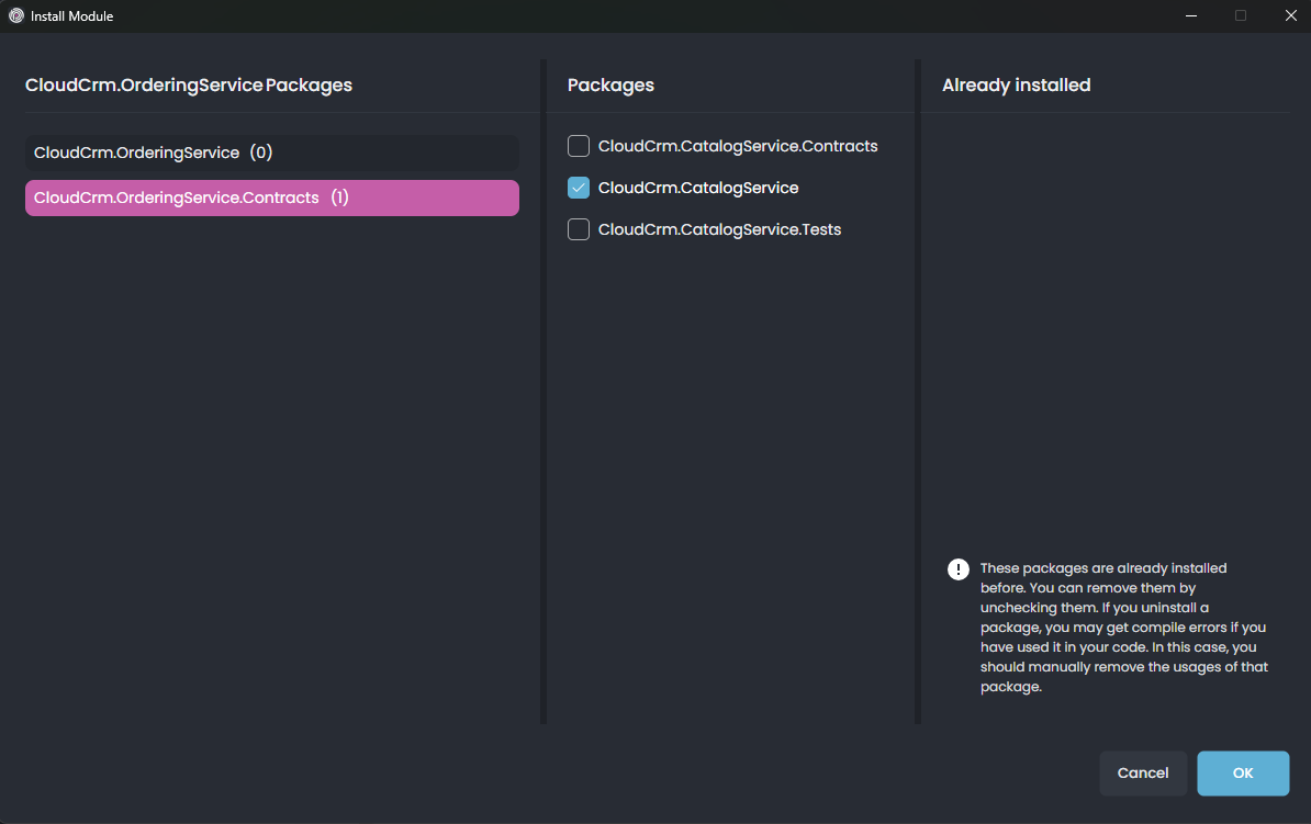 Install Module Dialog