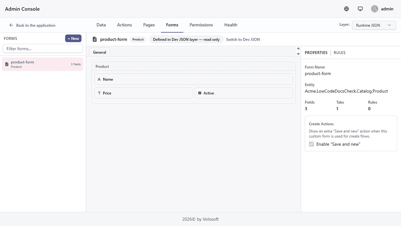 Form setup in the designer