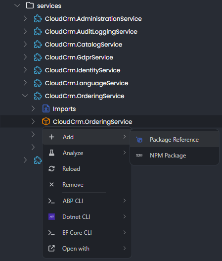 add-package-reference-ordering-service