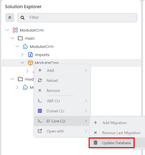 abp-studio-entity-framework-core-update-database