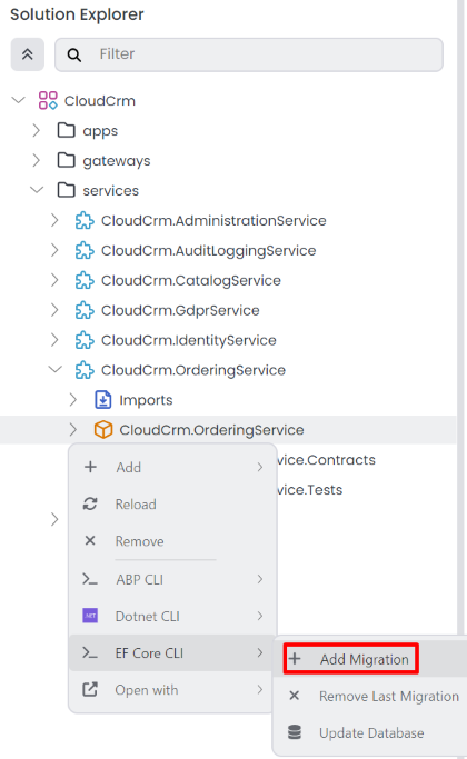 abp-studio-add-entity-framework-core-migration