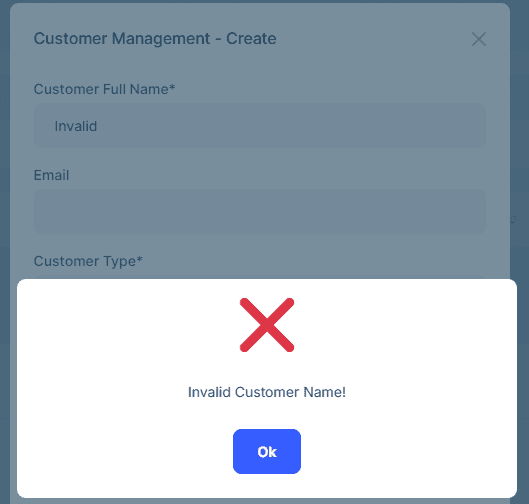 Interceptor validation error displayed in the UI