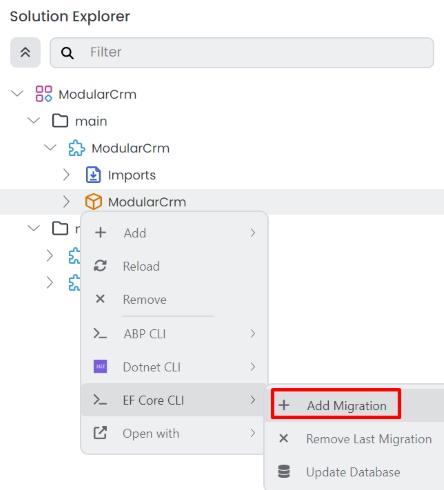 abp-studio-add-entity-framework-core-migration
