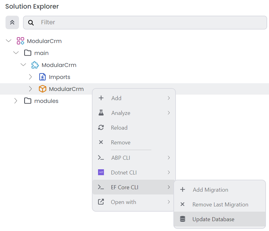 abp-studio-entity-framework-core-update-database