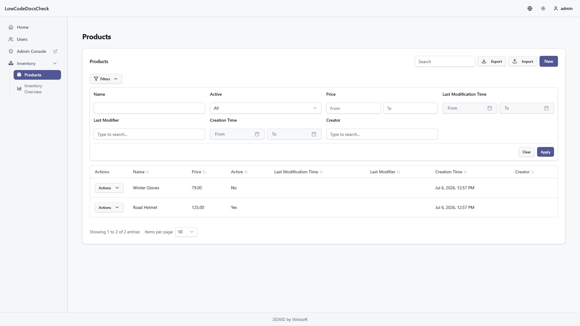Generated React advanced filters