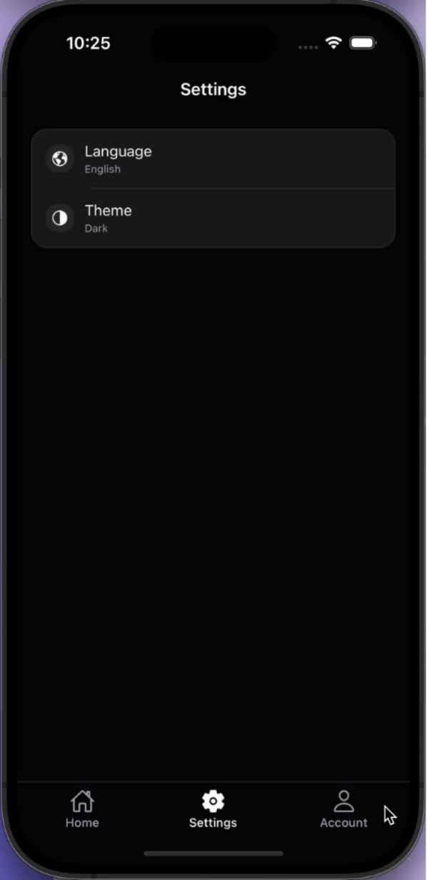 React Native startup template running on a mobile emulator